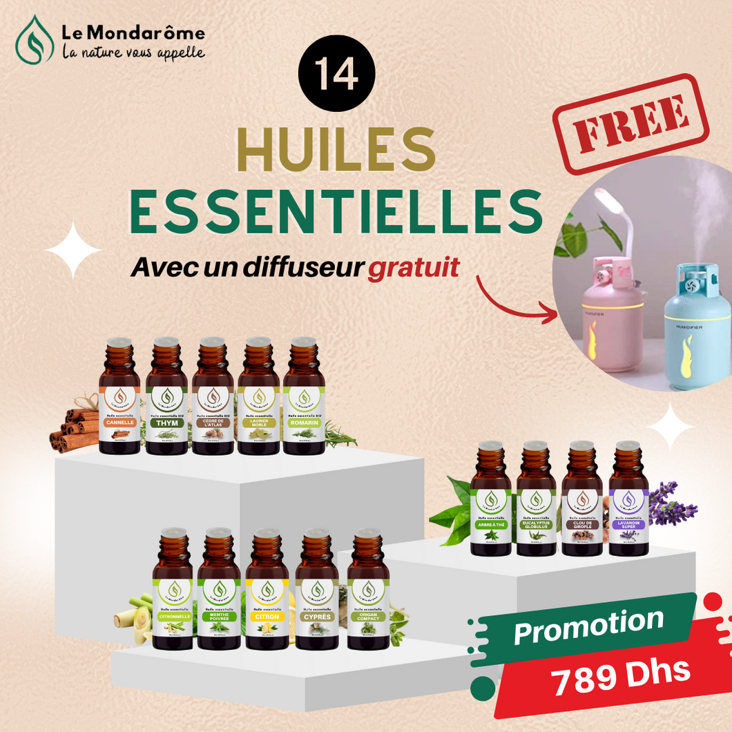 Pack de 14 huiles essentielles Maroc avec diffuseur gratuit – Le